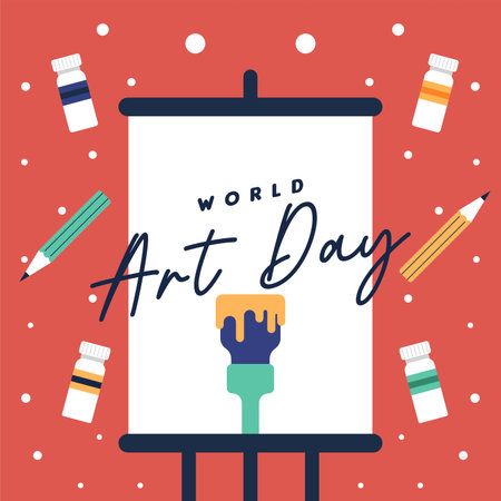 World art day illustration background. Flat colorful world art day illustrationのイラスト素材