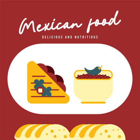 Mexican food background. Flat mexican food illustration background with food iconsのイラスト素材