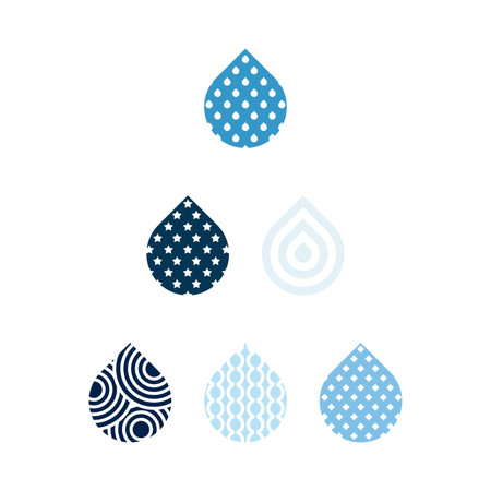 Flat water drop illustration background. Rain drop design asset. Aqua drop asset templateのイラスト素材