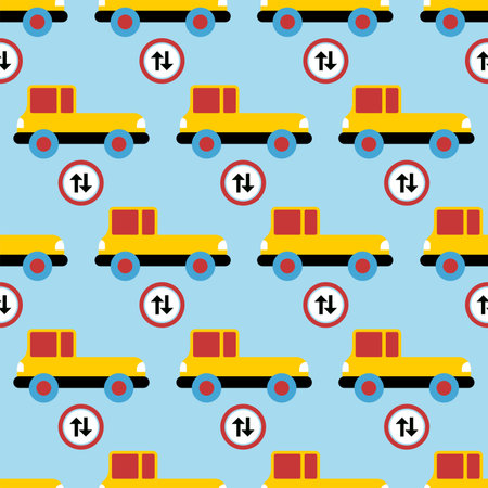 Seamless pattern with car vehicles cartoon. Colorful car seamless patternのイラスト素材