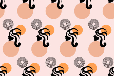 Boho girl seamless pattern background. Mid century style seamless patternのイラスト素材