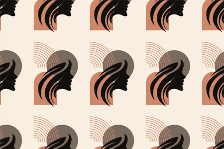Boho girl seamless pattern background. Mid century style seamless patternのイラスト素材