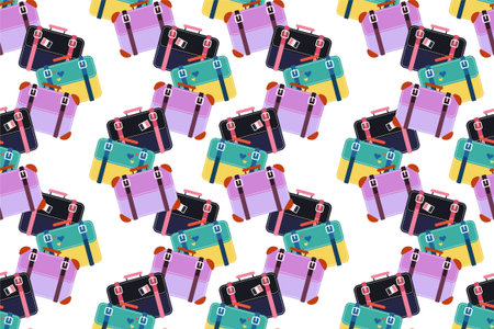 Luggage seamless pattern background. Seamless pattern background with flat luggage iconのイラスト素材