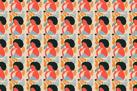 Floral girl seamless pattern illustration background. Botanical seamless pattern backgroundのイラスト素材