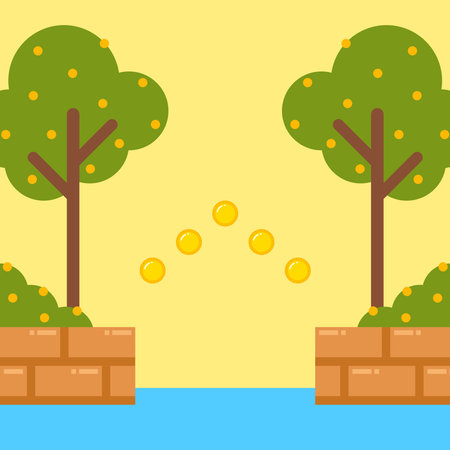 Flat video games background. A game template nature scene. Platform game background templateのイラスト素材