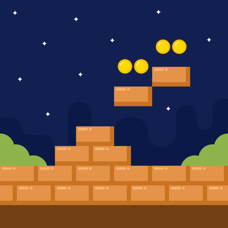 Flat video games background. A game template nature scene. Platform game background templateのイラスト素材