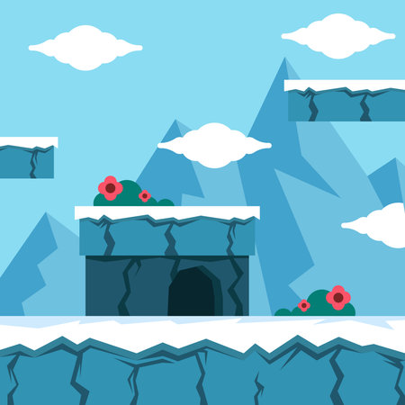 Flat video games background. A game template nature scene. Platform game background templateのイラスト素材