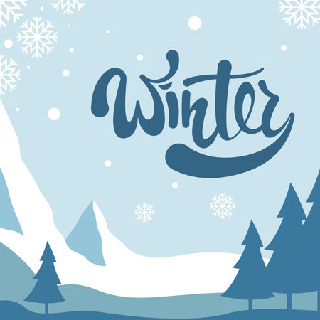 Winter season background. Flat winter landscape illustrationのイラスト素材