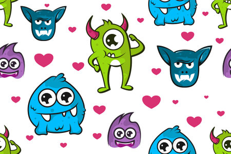 Colorful cute monster seamless pattern background templateのイラスト素材
