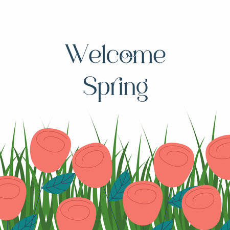 Flat spring celebration background. Welcome spring greeting card illustrationのイラスト素材
