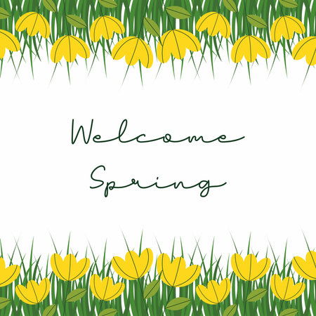 Flat spring celebration background. Welcome spring greeting card illustrationのイラスト素材