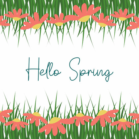 Flat spring celebration background. Welcome spring greeting card illustrationのイラスト素材
