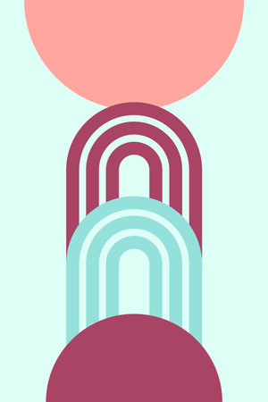 Boho Rainbow Art Illustration Background. Flat Geometric Boho Rainbow Art Backgroundのイラスト素材