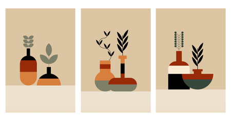 Geometric boho jar illustration. Flat design boho wall art illustrationのイラスト素材