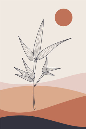 Abstract botani wall art decoration. Boho flower wall decor printable poster. Flower wall art home decoration posterのイラスト素材