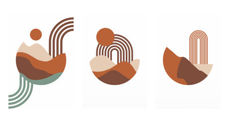 Abstract boho landscape wall art decor illustration. Boho rainbow abstract wall art backgroundのイラスト素材