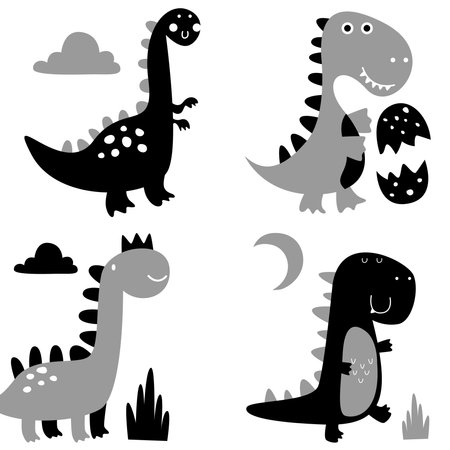 Cute dino clip art kids nursery. Scandinavian dino nursery wall art decor inのイラスト素材
