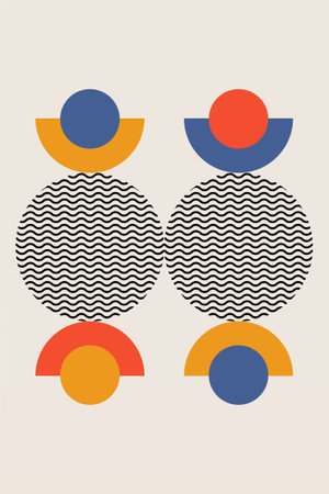 Flat color bauhaus wall art decoration. Abstract wall decor illustrationのイラスト素材