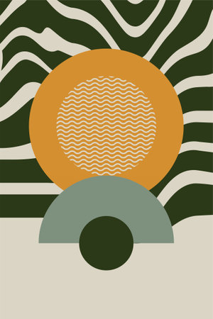 Boho bauhaus wall art decoration. Abstract boho wall decor illustrationのイラスト素材