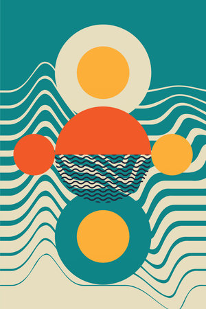Boho bauhaus wall art decoration. Abstract boho wall decor illustrationのイラスト素材