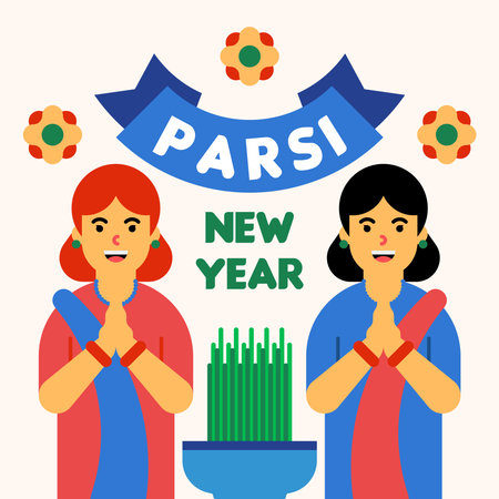 Happy Parsi New Year Background Illustration. Parsi New Year Celebration with Mother and Father Illustrationのイラスト素材