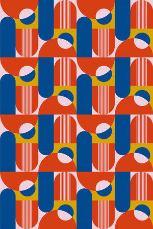 Abstract bauhaus geometric shape wall art. Flat colorful bauhaus design for wall art decorationのイラスト素材