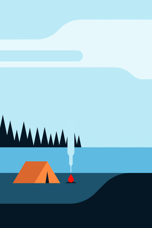 Flat outdoor boho landscape wall art illustration background. Minimalistic aesthetic landscape boho illustrationのイラスト素材
