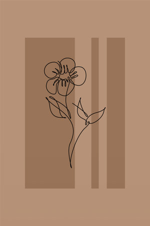 This minimalist bohemian line art features a single continuous line drawing of a flower combined with abstract geometric shapes in earthy tones. Ideal for modern home decor, wall art prints, posters, and digital interior design mockups. The vector format makes it scalable and customizable for a variety of creative projects.のイラスト素材