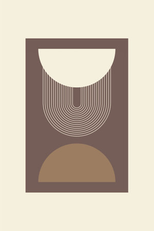Contemporary bohemian wall art featuring bold geometric shapes and clean line patterns in muted tonesのイラスト素材