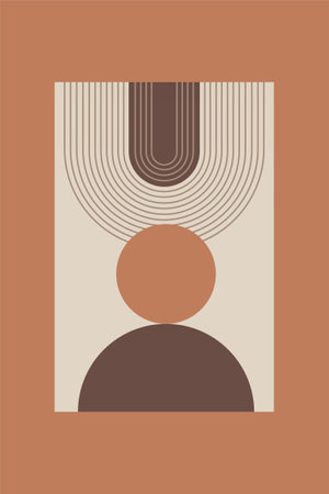 Contemporary bohemian wall art featuring bold geometric shapes and clean line patterns in muted tonesのイラスト素材