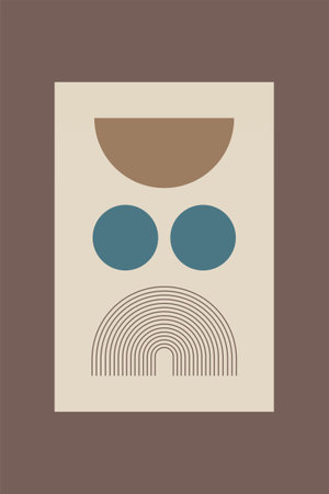 Contemporary bohemian wall art featuring bold geometric shapes and clean line patterns in muted tonesのイラスト素材