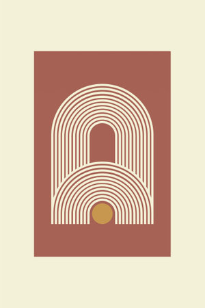 Contemporary bohemian wall art featuring bold geometric shapes and clean line patterns in muted tonesのイラスト素材