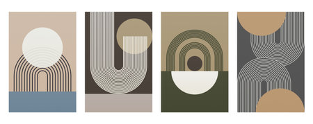 Bohemian Geometric Abstract Wall Art. Mid Century Modern Designのイラスト素材