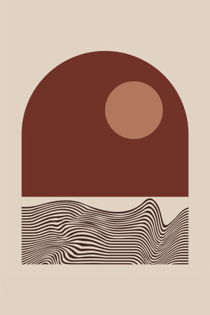 Boho Minimalist Abstract Wave Line Art. Abstract Bauhaus Wall Art Decorのイラスト素材