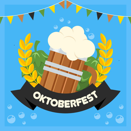 Flat oktoberfest festival banner. Oktoberfest background illustrationのイラスト素材