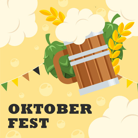 Flat oktoberfest festival banner. Oktoberfest background illustrationのイラスト素材