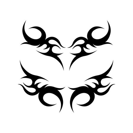 Modern neo tribal tattoo design featuring bold, black symmetrical shapes and sharp abstract curvesのイラスト素材