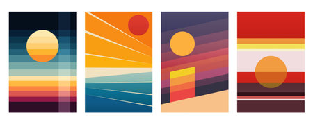 Canvas Painting Designs Wall Art. Flat Colorful Landscape Wall Decorのイラスト素材