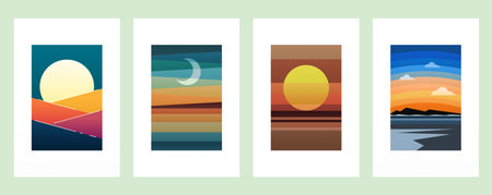 Canvas Painting Designs Wall Art. Flat Colorful Landscape Wall Decorのイラスト素材