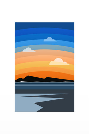 Canvas Painting Designs Wall Art. Flat Colorful Landscape Wall Decorのイラスト素材