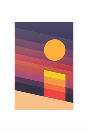 Canvas Painting Designs Wall Art. Flat Colorful Landscape Wall Decorのイラスト素材