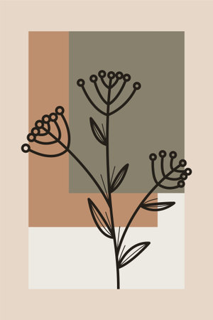 Japandi wall art design wall art with flower. Botaniical japandi wall decorのイラスト素材