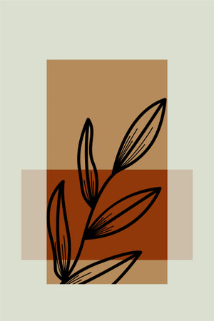 Japandi wall art design wall art with flower. Botaniical japandi wall decorのイラスト素材