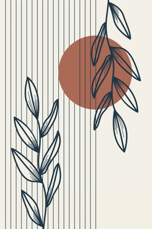 Japandi wall art design wall art with flower. Botaniical japandi wall decorのイラスト素材