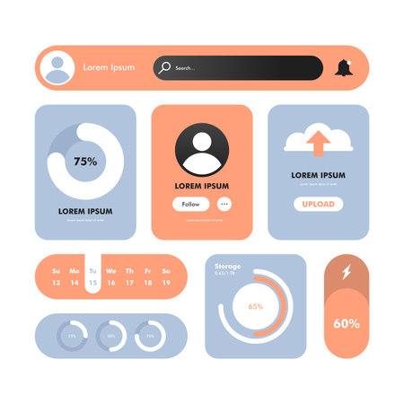 Modern UI kit with flat, gradient, pastel, and dark styles. Perfect for apps, web, and dashboards.のイラスト素材