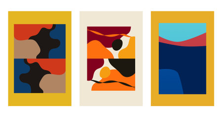 Bright abstract shapes wall art with bold color. Bold abstract modern geometric shapes wall decorのイラスト素材