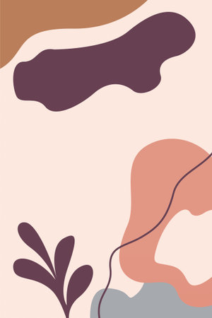 Boho Earth Tone Nature Wall Art. Minimalist boho wall art with leaves, hills, and earthy tones.のイラスト素材