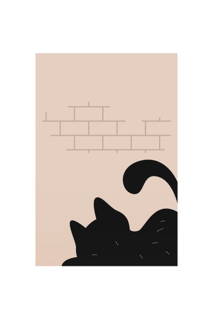 Simple Cat Illustration Home Decor. Cat Poster Neutral Boho Styleのイラスト素材