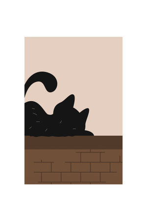 Simple Cat Illustration Home Decor. Cat Poster Neutral Boho Styleのイラスト素材