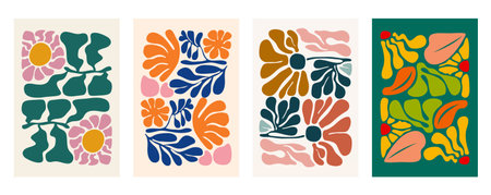 Minimalist flower illustration with bold colors and organic shapes. Minimalist boho abstract floral...